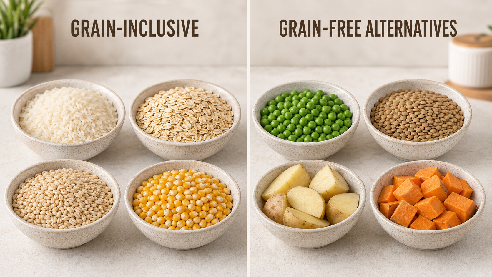 Grain and alternative carbohydrate ingredients used in dog food