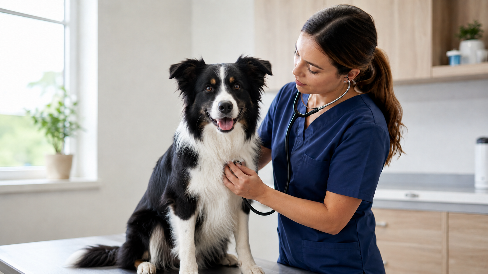 Veterinarian evaluating a dog’s heart health and dietary history